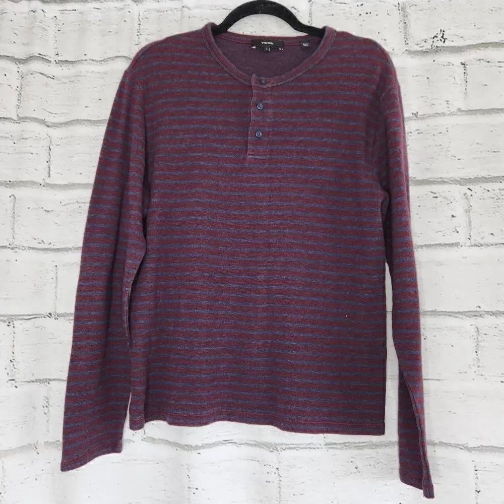 Vince Purple Gray Mens Striped Long Sleeve Henley Tee shirt Small Cotton Blend